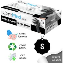 Coremed Nitril Siyah Eldiven S Beden – Gıda ve Medikal Uyumlu, 100’LÜ