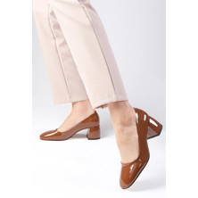 Mio Gusto Jade Taba Renk Rugan Blok Topuklu Yuvarlak Burunlu Kadın Topuklu Mary Jane Ayakkabı