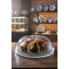 Cam Kek ve Pasta Sunum Fanusu Kapaklı Kristal Desenli Ayaklı Sunum Standı 28 cm