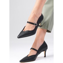 Mio Gusto Solene Siyah Renk Küt Sivri Burunlu Kadın Topuklu Ayakkabı