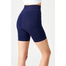 Lacivert Yüksek Bel Dikişsiz Toparlayıcı Kısa Spor Tayt Seamless Biker