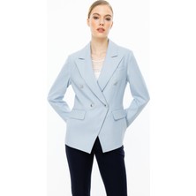 Ekol Kadın Kruvaze Düğmeli Ceket 4082 Mavi