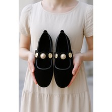 Kadın Babet Ayakkabı Kadife Altın Tokalı Şık Hafif Ortopedik Ses Yapmaz Taban