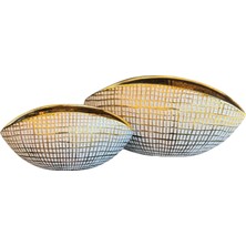 Gold Şeritli 2'li Midye Seramik Vazo Seti