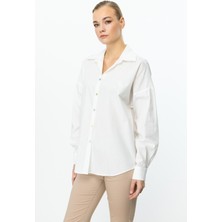 Ekol Kadın Kelebek Işlemeli Düğmeli Gömlek 3112 Ekru