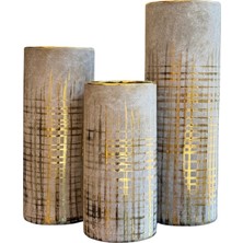 Seramik Silindir 3'lü Bej Vazo Seti