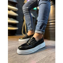 Knack Yüksek Taban Günlük Ayakkabı 700 Siyah Rugan (Beyaz Taban)