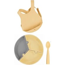 3'lü Set Vakumlu Puzzle Tabak,nam Nam Kaşık, Silikon Mama Önlüğü