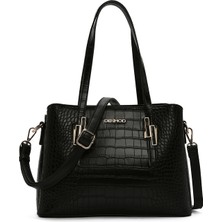 Kadın Siyah Uzun Askılı Kroko Omuz Çantası 25WBD2842E3