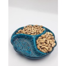 El Yapımı 3 Bölmeli Seramik Çerezlik & Sosluk – Turkuaz Mavi & Turkuaz Yeşili | Sunumluk