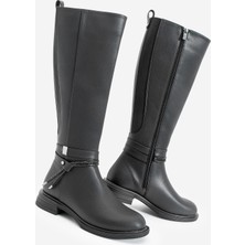 Marjin Kadın Taşlı Tokalı Lastikli Günlük Çizme Nayet Siyah