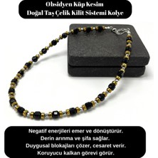 Sertifikalı Obsidyen Taşı Küp Kesim Doğal Taş Çelik Kilit Sistemi 6 mm Kolye