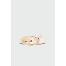 Oval Şekilli Suni Deri Kemer Krem