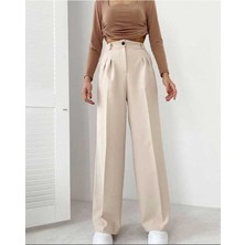 Butik Dina Golden Arrow Kadın Bej Palazzo Pantalon  Polyester Lastiksiz Normal Bel Model
