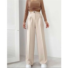 Butik Dina Golden Arrow Kadın Palazzo Pantalon Taş Rengi Lastiksiz Düz Desenli %100 Polyester Model