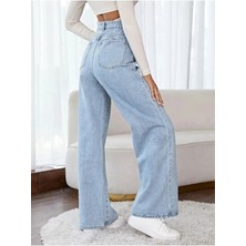 Ramrod Kadın Bipa Süper Yüksek 90's Mavi Likralı Salaş Palazzo Pantolon Düz Desenli Denim
