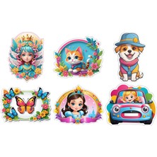 6 Adet Kız Çocuk Sticker V2 Etiket Yapıştırma Sticker Defter Dolap Masa 10X10 cm