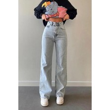 Trn JNS Texas Kadın Süper Yüksek Bel Salaş Paça Likralı Jeans Palazzo Pantolon Pamuk-Elastan