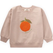 Cigit Süzene Nakışlı Kız Çocuk Sweatshirt Bej Renk Truvakar Kol Standart Cep 1-7 Yaş