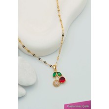 Kadın Paslanmaz Çelik Gold Zincir Kiraz Kolye