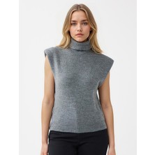 Jimmy Key Gri Balıkçı Yaka Kolsuz Triko Süveter