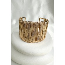 Altın Rengi Zarif Örgü Desenli Kelepçe Bileklik (Iç Çapı:6cm)