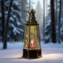 Müzikli Işıklı Kar Küresi Fener – Noel Baba Figürlü Altıgen Lamba