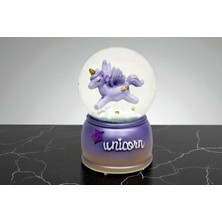 Tek Boynuzlu At Tasarımlı Müzikli Kar Küresi – Altın Boynuzlu Mor Kanatlı Vip Özel Üretim