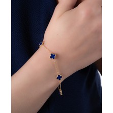 Ycl Jewellery Lacivert 8mm 5'li Yonca Altın Bileklik