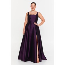 Şeref Vural Kadın Büyük Beden Kalın Askılı A Kesim Maxi Abiye Elbise 8391 Mürdüm