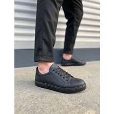 JY165 Elite Bağcıklı Cilt Erkek Günlük Sneaker Ayakkabı Cst - Siyah