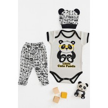 3 Lü Set %100 Pamuk 3-6 / 6-9 / 9-12 Ay Unisex Kız Erkek Pandalı Zıbınlı Takım