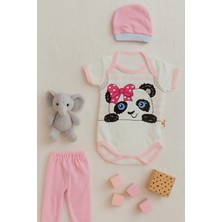 3 Lü Set %100 Pamuk 3-6 / 6-9 / 9-12 Ay Kız Pembe Pandalı Zıbınlı Takım