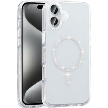 Maks Technology iPhone 16 Kılıf Taşlı Tasarım M-Safe Şarj Özellikli MKST Koment Silikon Kapak - Gümüş