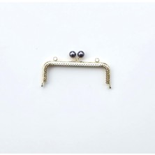 Köşeli Gri Boncuklu Işleme Baskılı Askılıklı Çanta ve Cüzdan Bursu - Klipsi Altın 15 cm