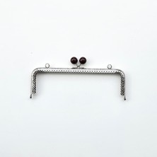 Köşeli Yanık Kahve Inci Boncuklu Işleme Baskılı Askılıklı Çanta ve Cüzdan Bursu - Klipsi Gümüş 20 cm