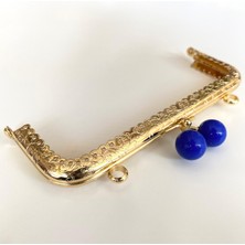 Çanta ve Cüzdan Klipsi Işlemeli Altın Renk Köşeli Model 15 cm Mavi Başlıklı ( Askılıklı )