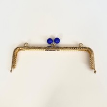 Çanta ve Cüzdan Klipsi Işlemeli Altın Renk Köşeli Model 20 cm Mavi Başlıklı ( Askılıklı )