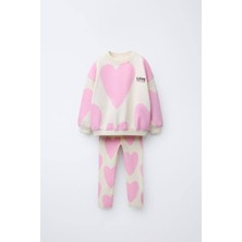 Kız Çocuk Slogan Yazı Detaylı Sweatshirt + Tayt Alt Üst Takım