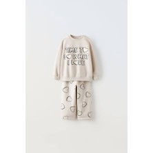 Lolli Boom Kids Kız Çocuk Slogan Yazı Detaylı Sweatshirt + Tayt Alt Üst Takım