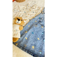 Kız Çocuk Kot Jile Elbise Gömlekli ve Ayıcık Çantalı Takım