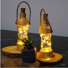 Ledli Boncuklu Cam Şişe Masa Süsü Biblo, Peri LED Biblo