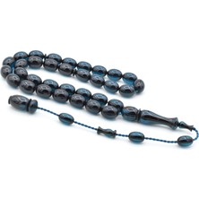 Ahmet Emin Yapımı Tombul Beyzi Kesim Lacivert Sıkma Kehribar Tesbih