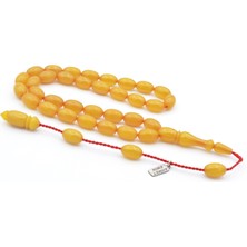 Ahmet Emin Usta Imzalı Badem Kesim Sarı Sıkma Kehribar Tesbih