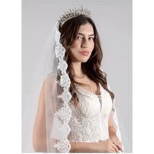 Paris in Paris Uzun Gelinlik Duvağı 220 cm Fransız Dantelli Ipek Tül Nikah ve Gelin Duvağı