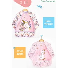 Bamoola 2'li Uzun Kollu Bebek Mama Önlüğü Çok Renkli Unicorn ve Kuğu Desenli Standart Beden