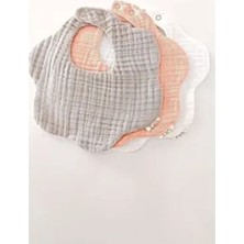 O&G Collection Pamuklu Organik 8 Katlı Gri Pudra Beyaz 3'lü Müslin Bebek Önlüğü Standart Beden