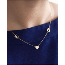 Belirtilmemiş Kadın Gümüş 2 Harfli Kalpli Kolye