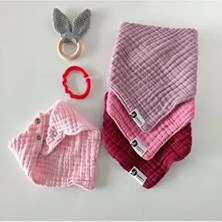 Destiny Hometex  Pamuklu 8 Kat Muslin Kumaş Üç Çıtçıtlı 4'lü Bebek Mama Önlüğü/ağız Mendili