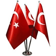 Bayrak Online Türk Masa Bayrağı Üçlü Direkli Takım Kırmızı Renkli 3 Parça